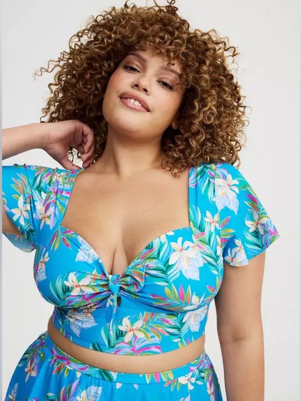🩵 Torrid Wireless Flutter Sleeve Tropical Boho Swim Top Size 3X 🩵 NWT